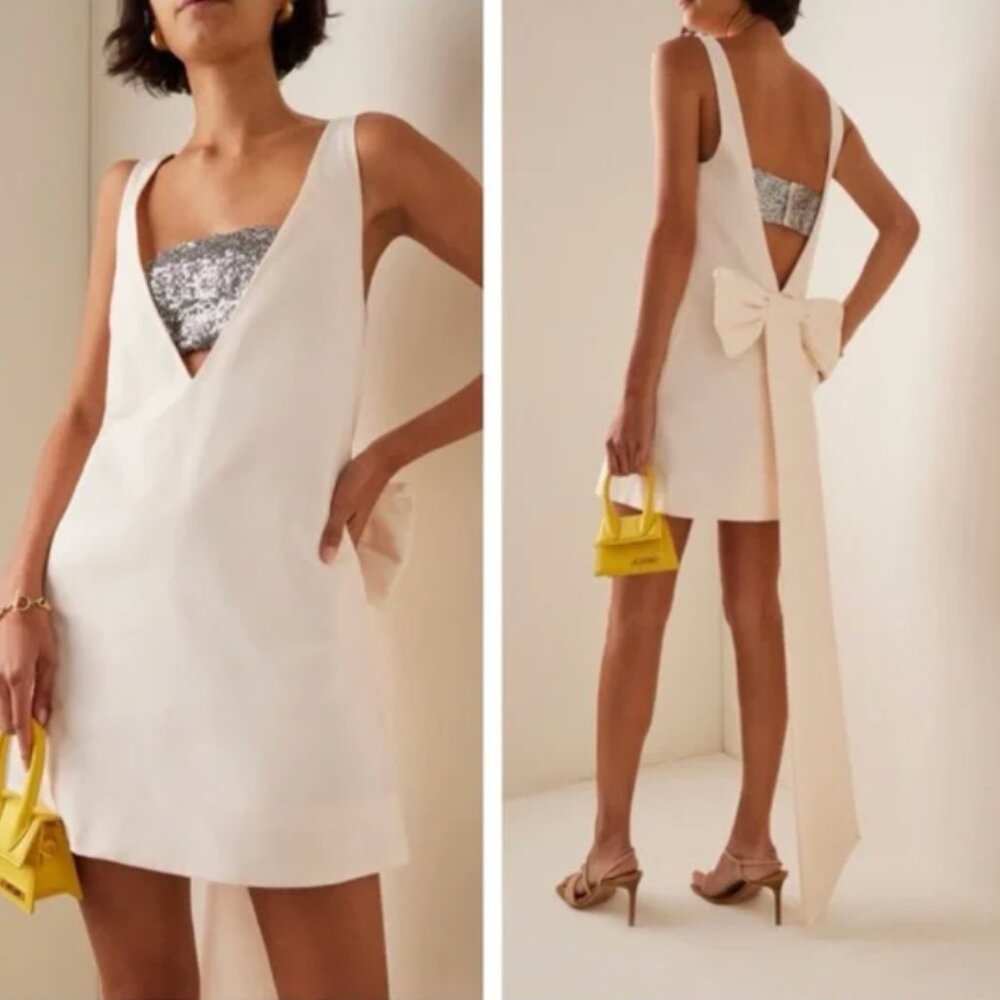 STAUD Ivory Mini Dress with Back Bow